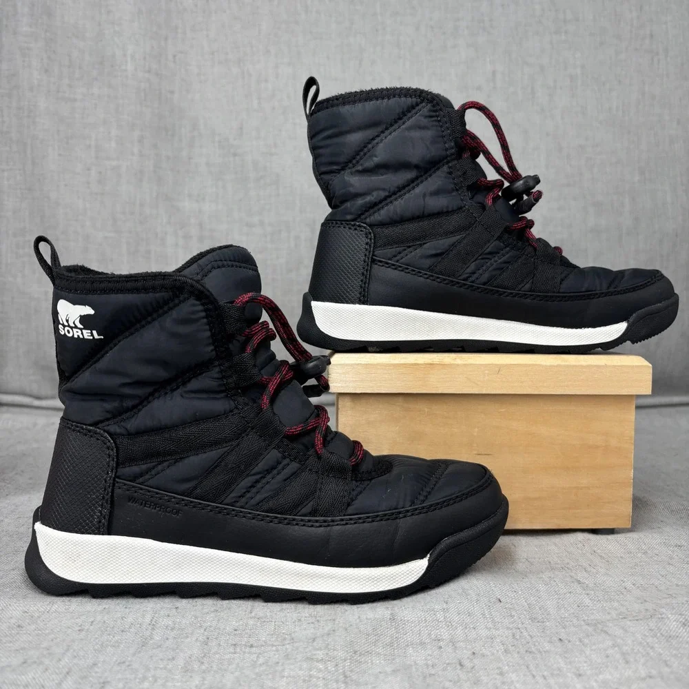 Sorel Whitney II Short Lace Boots Black Red Waterproof Snow Winter Kids Size‎ 1